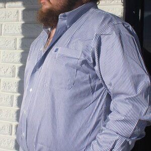 Mens Dark Blue Striped Button Up
